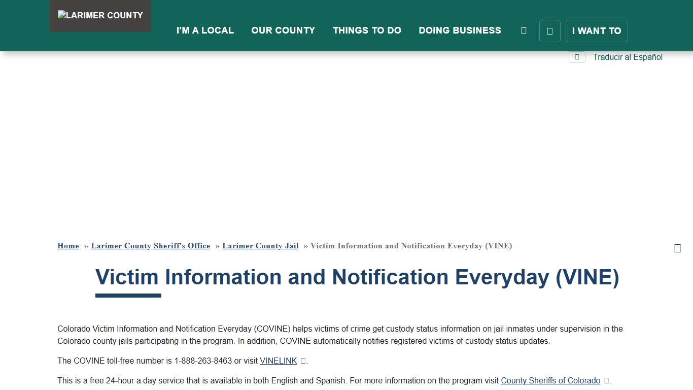 Victim Information and Notification Everyday (VINE) | Larimer County
